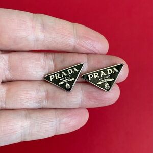 Prada logo triangle stud earrings